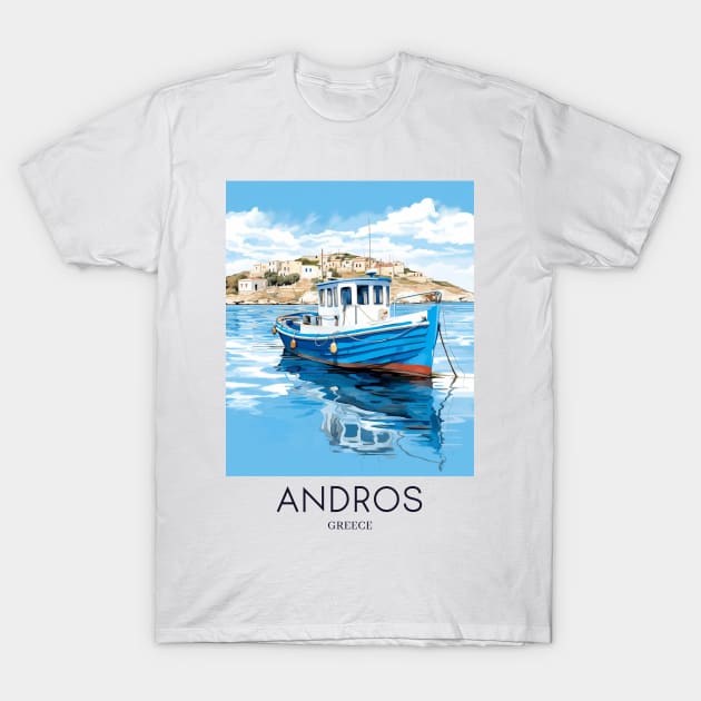 A Pop Art Travel Print of Chora Andros Island - Greece T-Shirt by Studio Red Koala